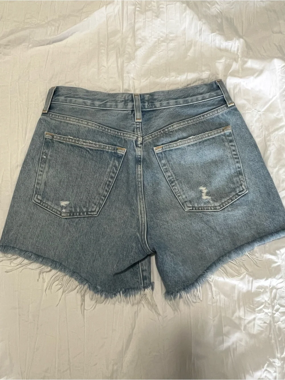 Agolde Parker long short Light Blue Frayed Hem Denim Shorts